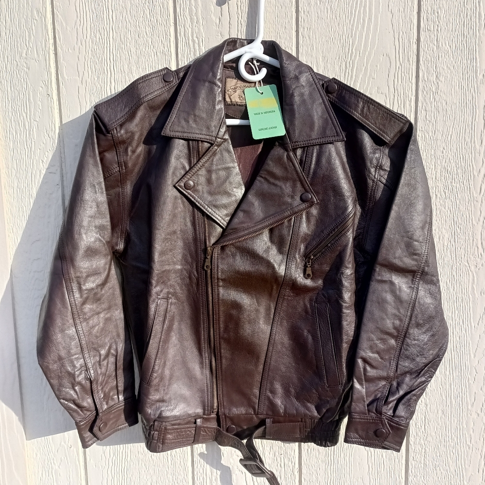 Armani Jeans leather biker jacket brown